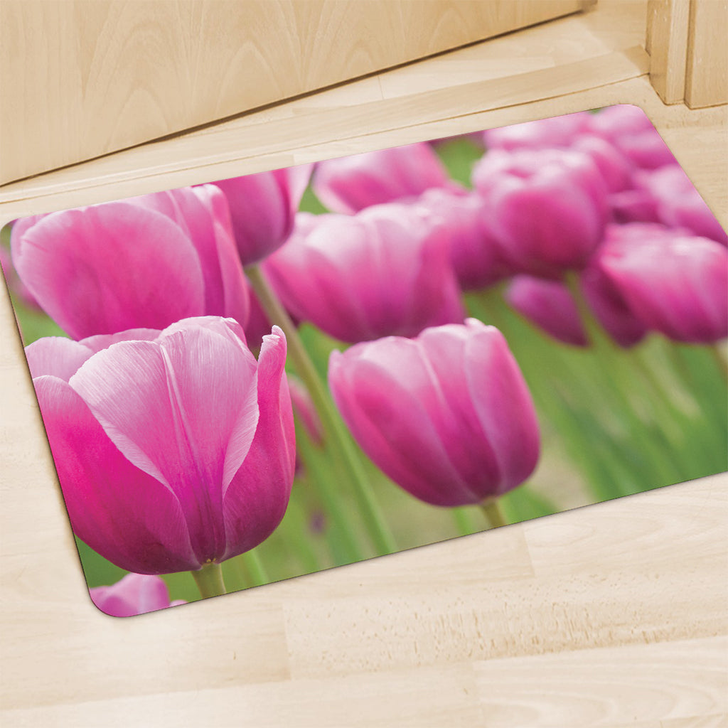 Pink Tulip Print Polyester Doormat