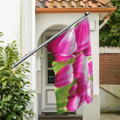 Pink Tulip Print Polyester Flag
