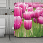 Pink Tulip Print Polyester Shower Curtain