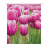 Pink Tulip Print Polyester Shower Curtain