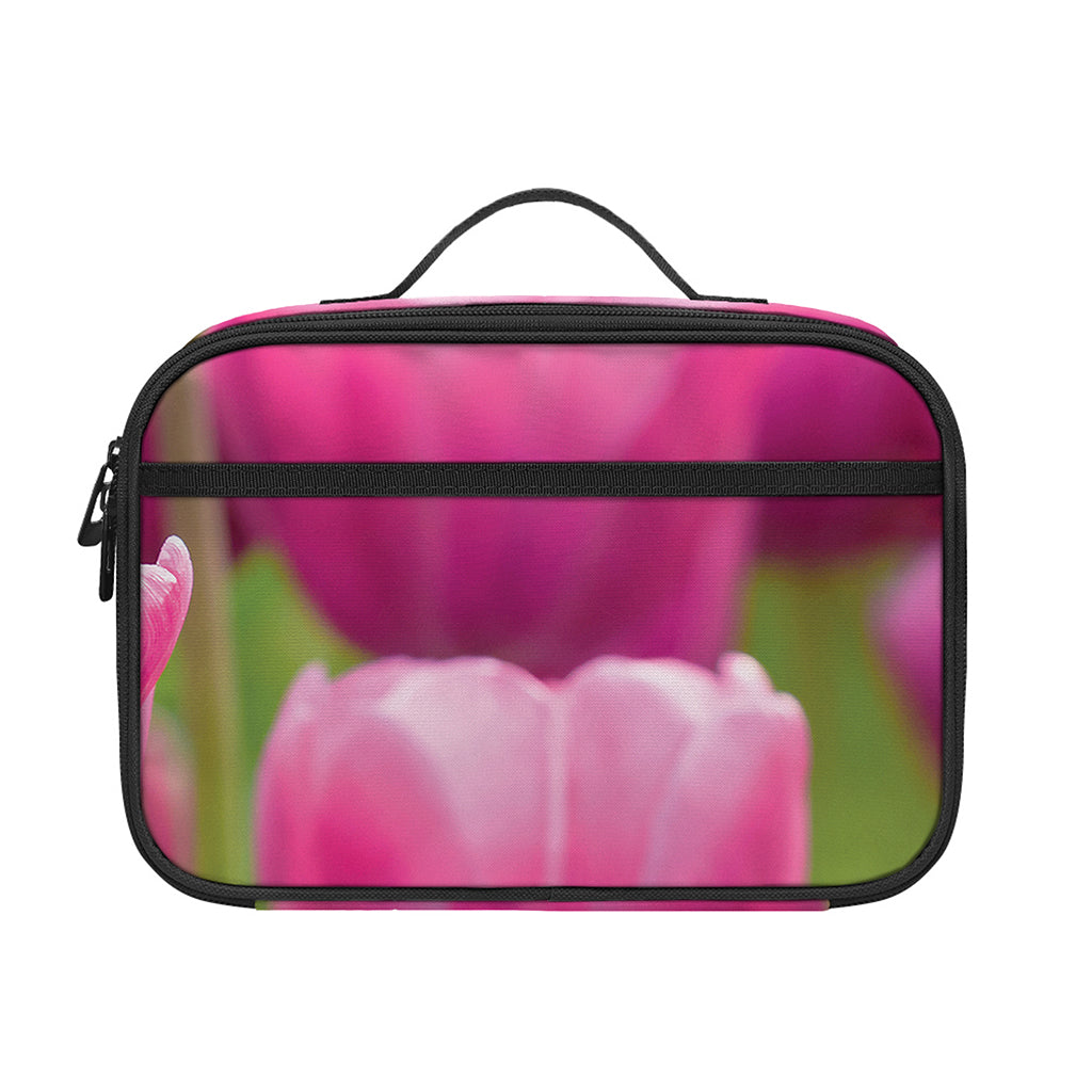 Pink Tulip Print Portable Lunch Bag