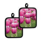 Pink Tulip Print Pot Holders