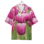 Pink Tulip Print Rayon Hawaiian Shirt