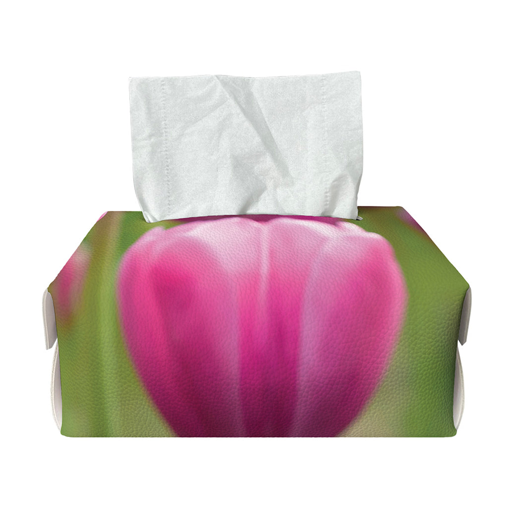 Pink Tulip Print Rectangle Tissue Box Cover