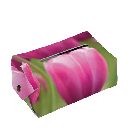 Pink Tulip Print Rectangle Tissue Box Cover