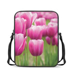 Pink Tulip Print Rectangular Crossbody Bag