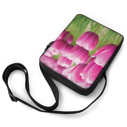 Pink Tulip Print Rectangular Crossbody Bag