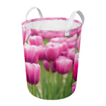 Pink Tulip Print Round Laundry Basket