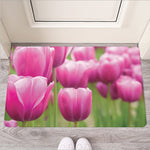 Pink Tulip Print Rubber Doormat