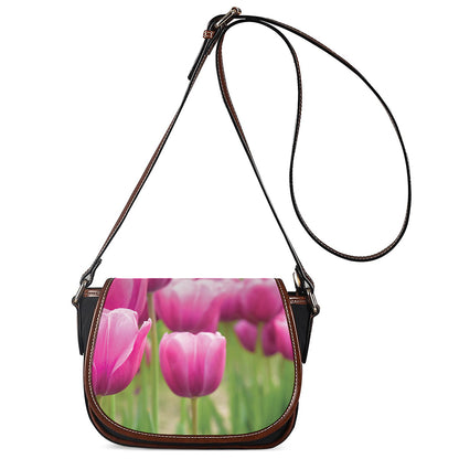 Pink Tulip Print Saddle Bag