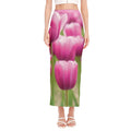 Pink Tulip Print Side Slit Maxi Skirt