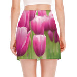 Pink Tulip Print Side Slit Mini Skirt