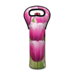 Pink Tulip Print Single Neoprene Wine Tote