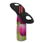 Pink Tulip Print Single Neoprene Wine Tote