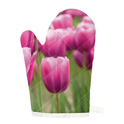 Pink Tulip Print Single Oven Mitt