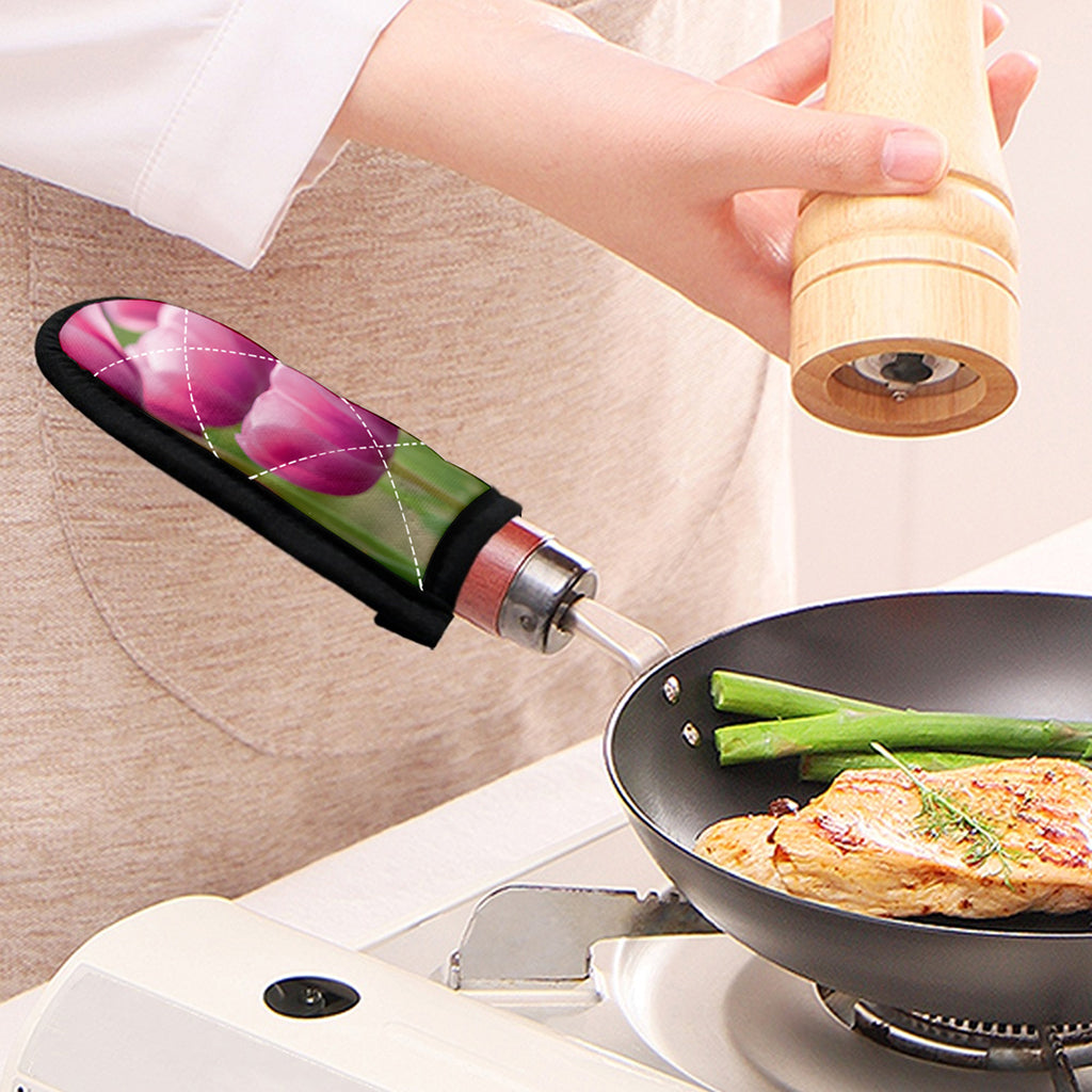Pink Tulip Print Skillet Handle Cover