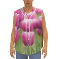 Pink Tulip Print Sleeveless Baseball Jersey