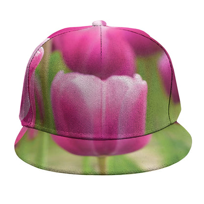 Pink Tulip Print Snapback Cap
