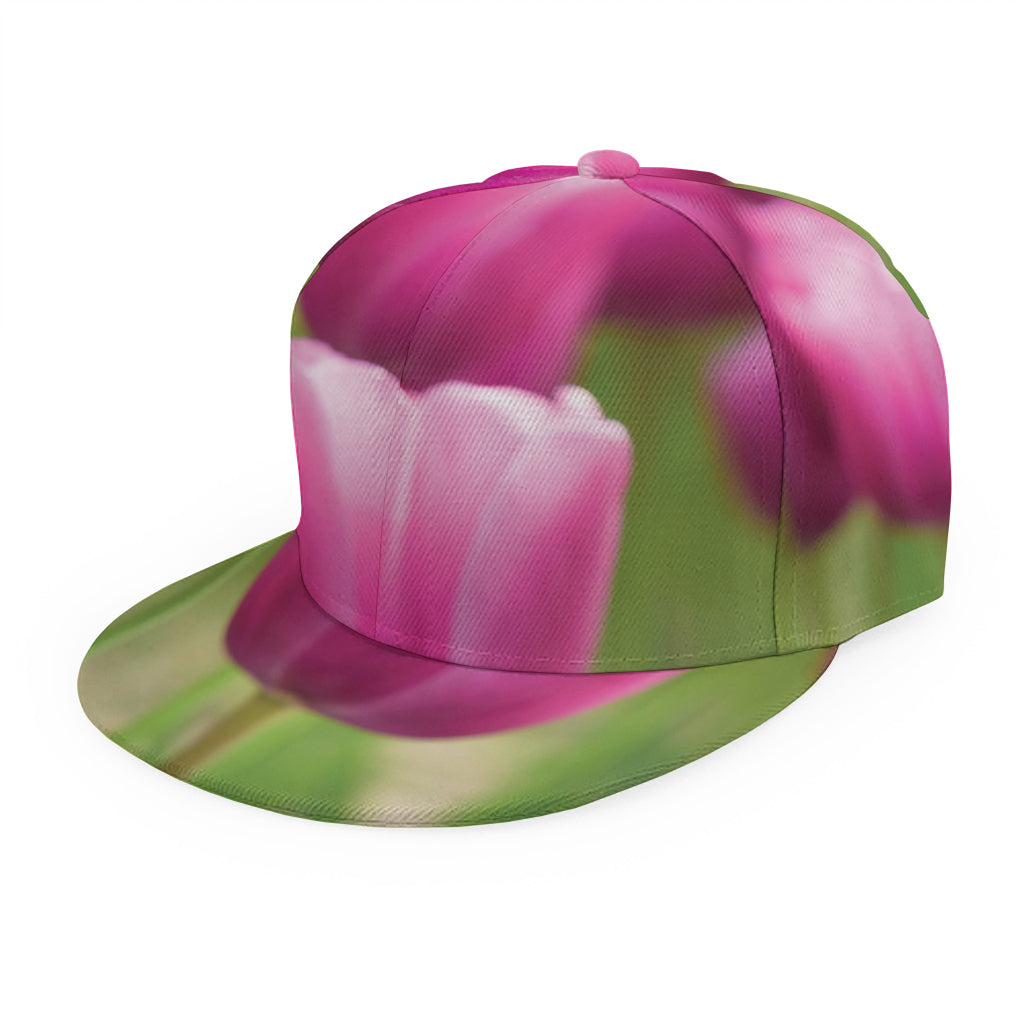 Pink Tulip Print Snapback Cap