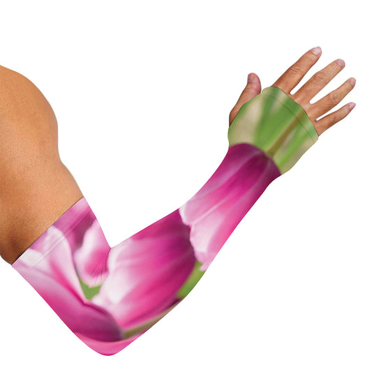 Pink Tulip Print Sun Protection Arm Sleeves