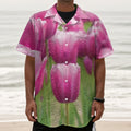 Pink Tulip Print Textured Short Sleeve Shirt