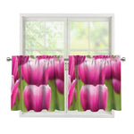 Pink Tulip Print Tier Curtains