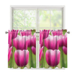 Pink Tulip Print Tier Curtains