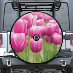 Pink Tulip Print Tire Cover With Camera Hole