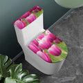 Pink Tulip Print Toilet Lid And Tank Cover Set