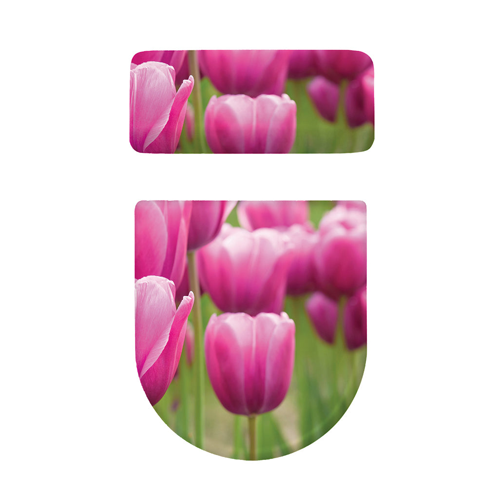 Pink Tulip Print Toilet Lid And Tank Cover Set