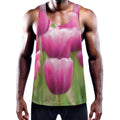 Pink Tulip Print Men's Workout Tank Top