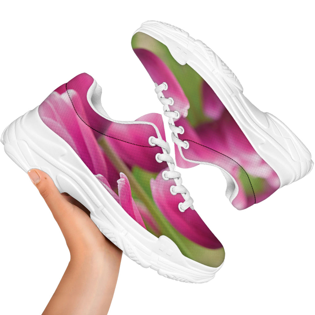 Pink Tulip Print White Chunky Shoes