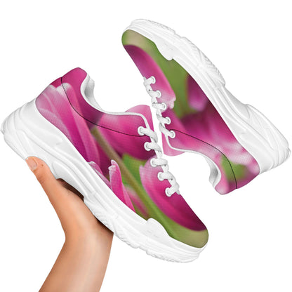 Pink Tulip Print White Chunky Shoes