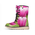 Pink Tulip Print Winter Boots