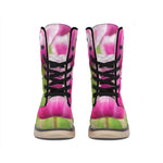 Pink Tulip Print Winter Boots