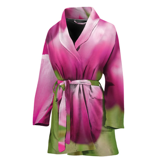 Pink Tulip Print Women's Bathrobe