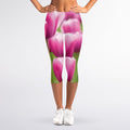 Pink Tulip Print Women's Capri Leggings