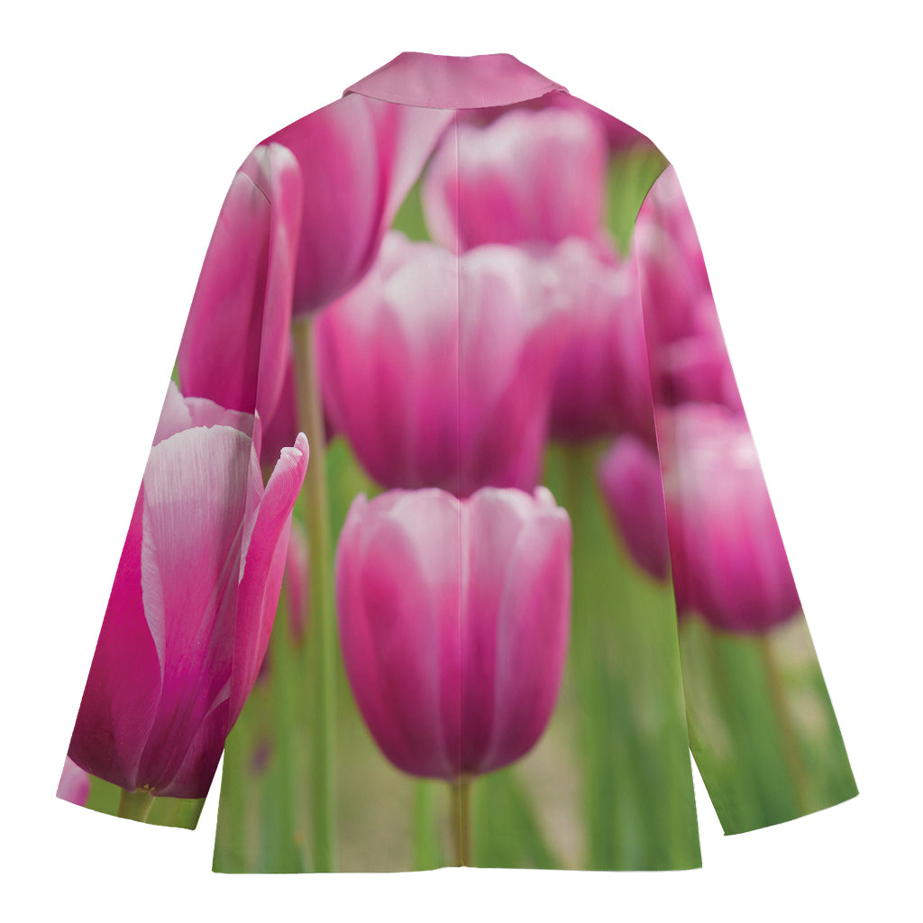 Pink Tulip Print Women's Cotton Blazer
