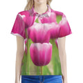 Pink Tulip Print Women's Polo Shirt