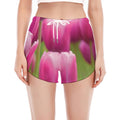 Pink Tulip Print Women's Split Running Shorts