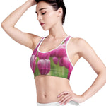 Pink Tulip Print Women's Sports Bra