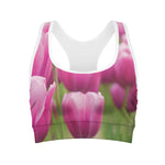 Pink Tulip Print Women's Sports Bra