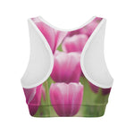 Pink Tulip Print Women's Sports Bra
