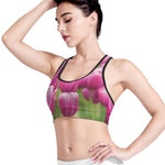 Pink Tulip Print Women's Sports Bra