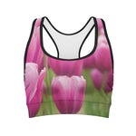 Pink Tulip Print Women's Sports Bra