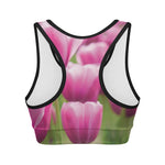 Pink Tulip Print Women's Sports Bra