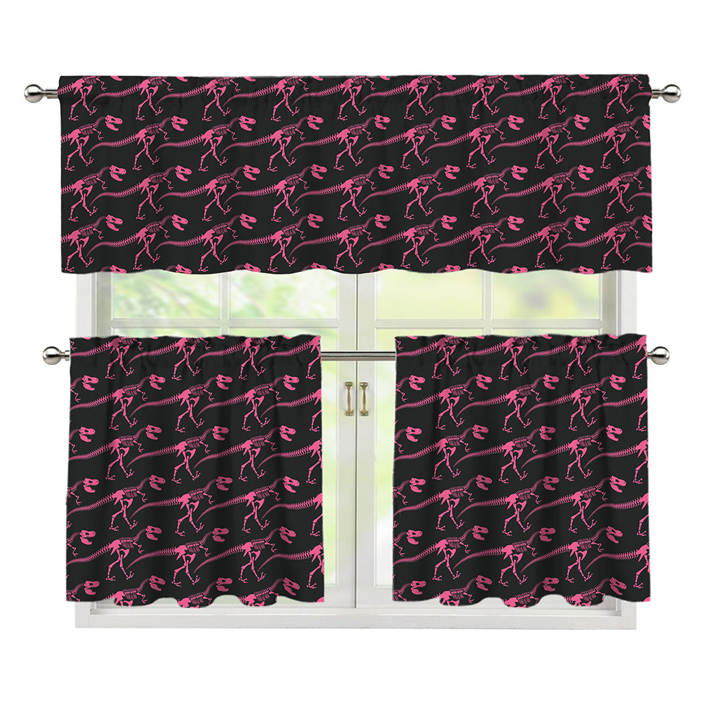 Pink Tyrannosaurus Fossil Pattern Print 3 Piece Kitchen Curtains