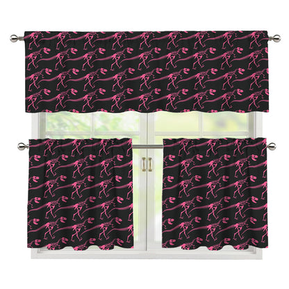 Pink Tyrannosaurus Fossil Pattern Print 3 Piece Kitchen Curtains