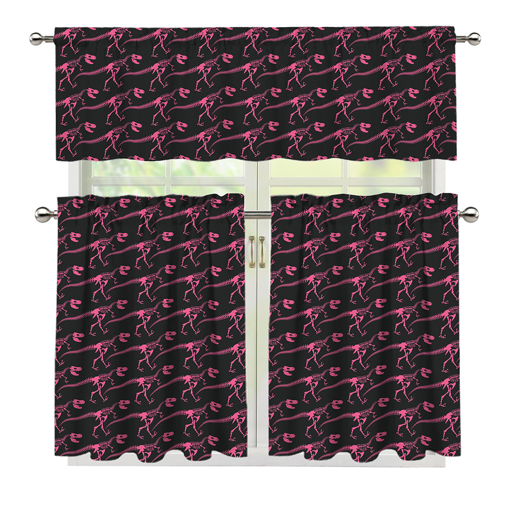 Pink Tyrannosaurus Fossil Pattern Print 3 Piece Kitchen Curtains