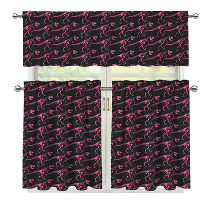Pink Tyrannosaurus Fossil Pattern Print 3 Piece Kitchen Curtains